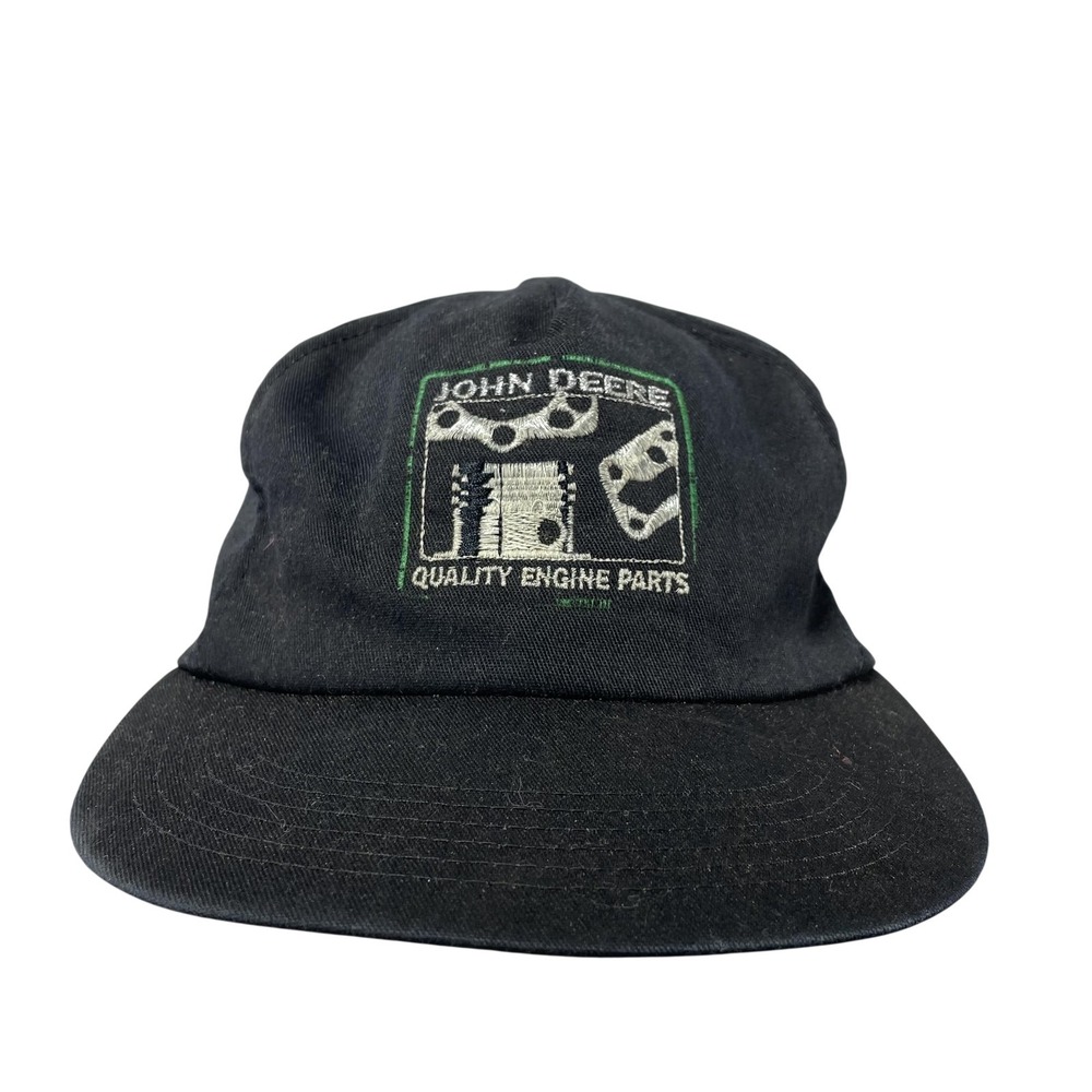 Vintage John Deere Hat Cap Snap Back One Size Mens Black Engine Parts K-Products